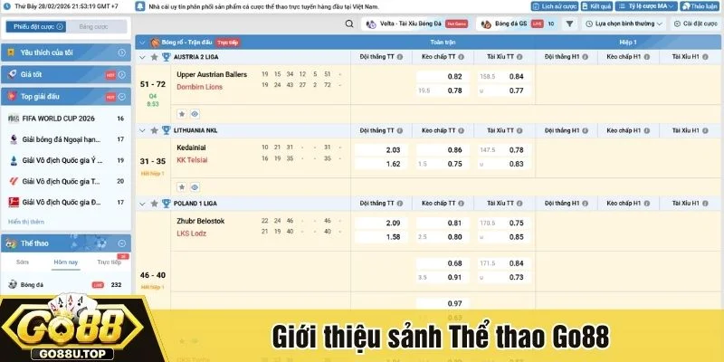 Thể thao Go88 mang lại không gian giải trí kịch tính