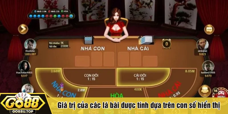 Giá trị của các lá bài được tính dựa trên con số hiển thị